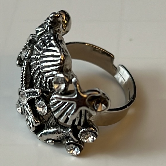 Seashell Beach Motif Silver Tone with rhinestones Ring sz 7 - Picture 12 of 12